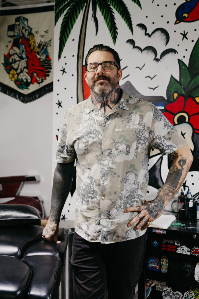Male portrait in tattoo studio