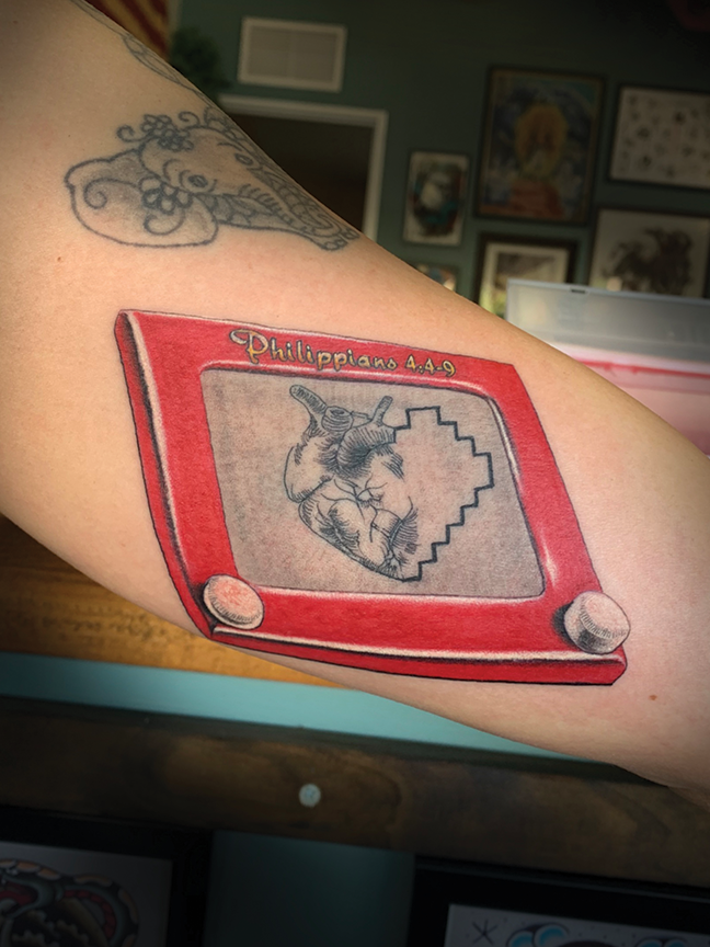 Etch-a-sketch heart tattoo