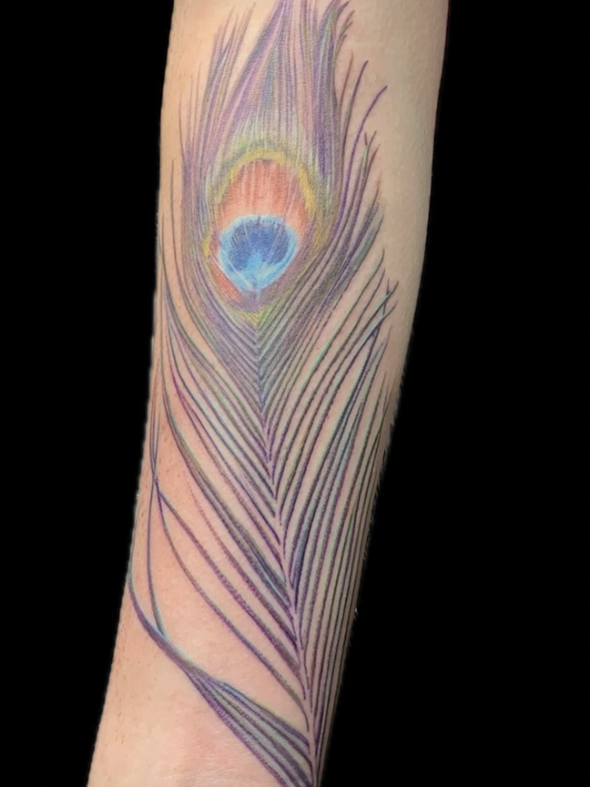 peacock feather tattoo on arm