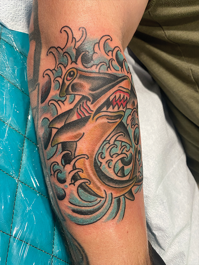 hammerhead shark tattoo on arm
