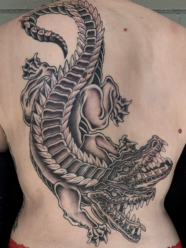 double headed dragon tattoo on back