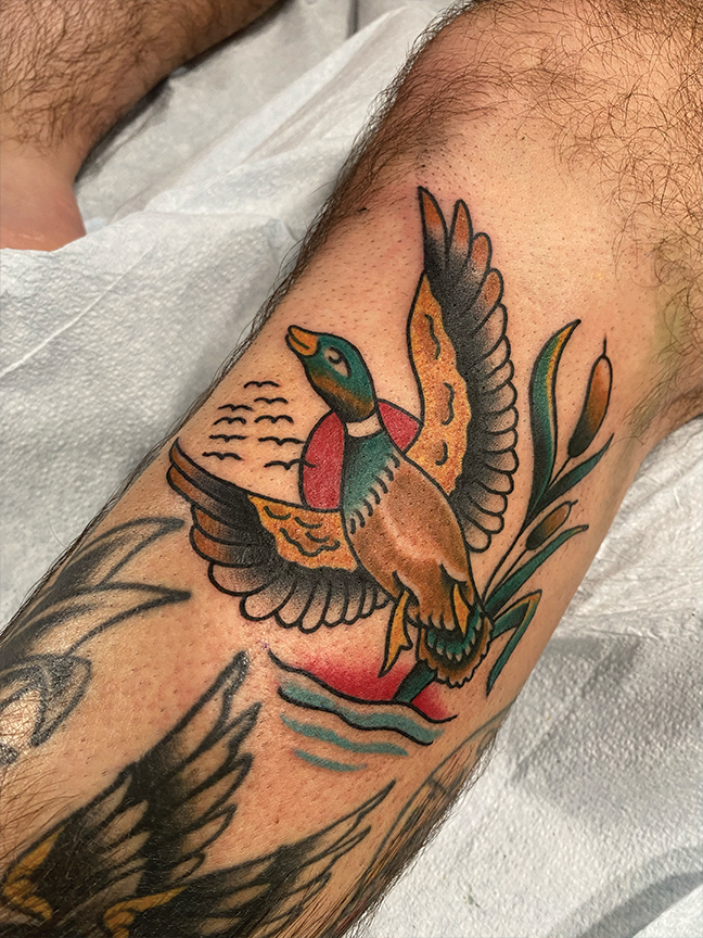 Mallard Duck tattoo on leg