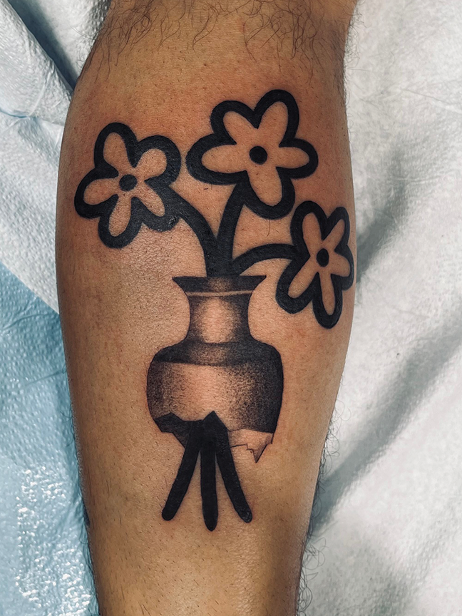 Simple flower pot line tattoo